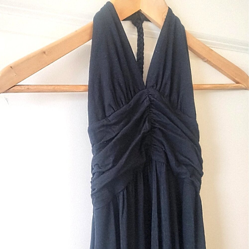 ELLA MOSS Black MAXI Ruched Halter ROPE Detail Long Dress SIZE S - NWOT